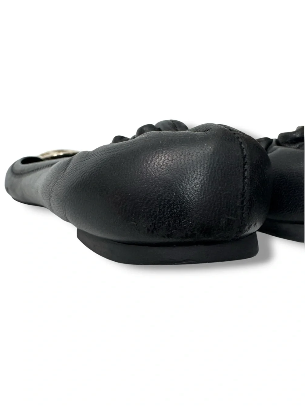 Tory Burch Reva Ballet Flats Women’s Size 8 Black Leather Gold Logo Shoes